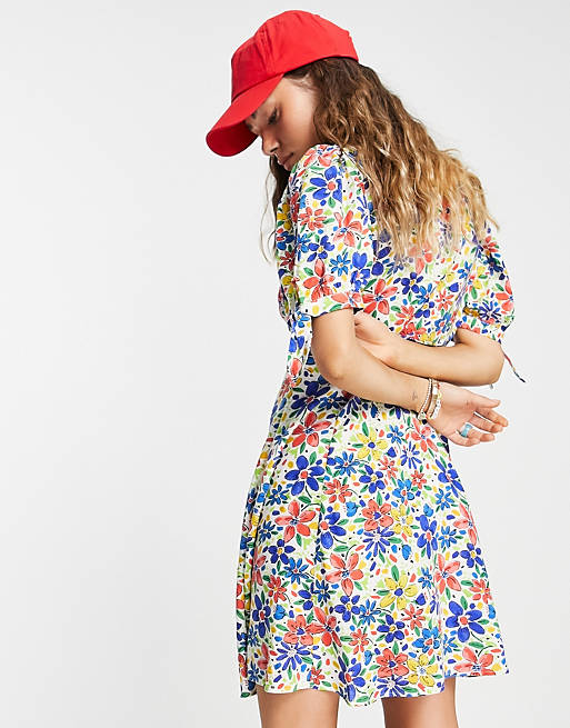 Dresses Topshop hand drawn primary floral button through mini dress 