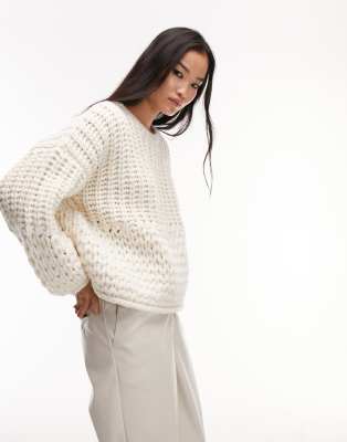 hand knitted chunky sweater in ivory-White