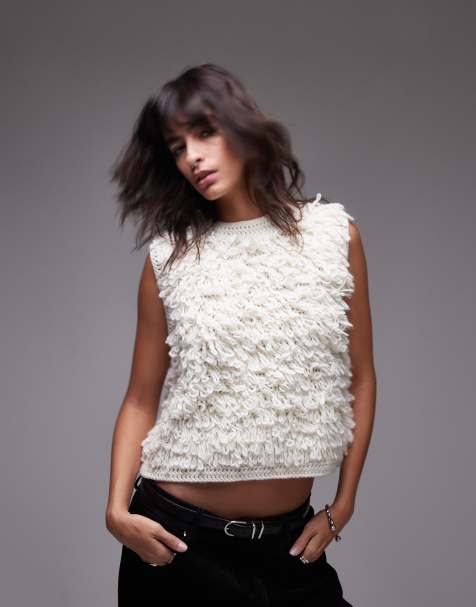 Topshop hand knitted loop singlet in ivory - view 1