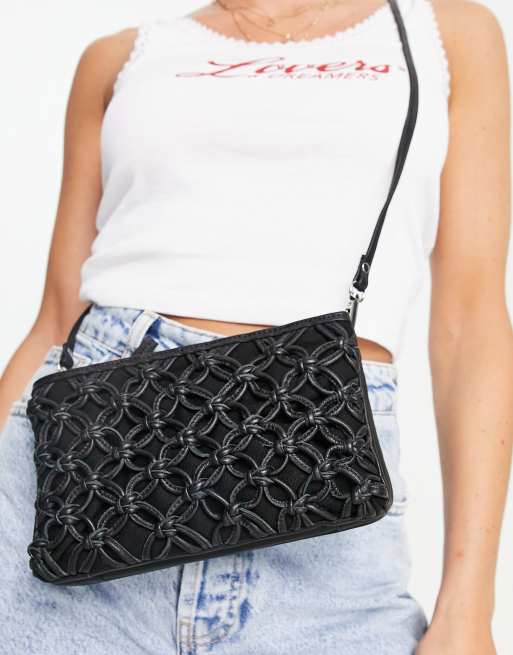 Topshop – Handcrafted – Svart, vävd axelremsväska i läder