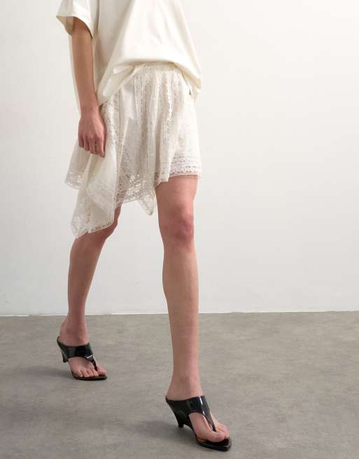 Topshop handkerchief hem mini skirt with heavy embroidery in white, 4 of 5