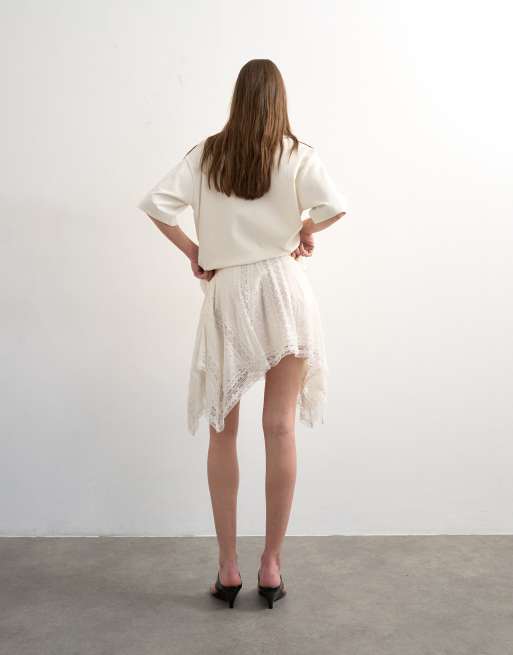 Topshop handkerchief hem mini skirt with heavy embroidery in white, 5 of 5
