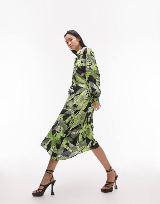  & Other Stories mesh midi dress in green print