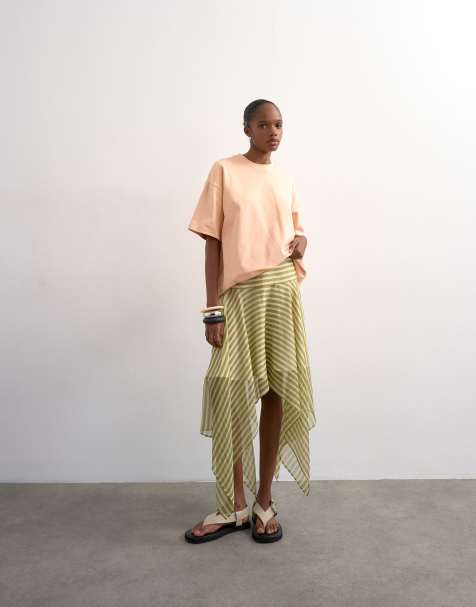 Topshop hanky hem mini skirt in green stripe - view 1