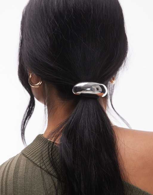 Topshop - Hannah - Elastico per capelli con decorazione a cupola grande in metallo argento, 4 di 4