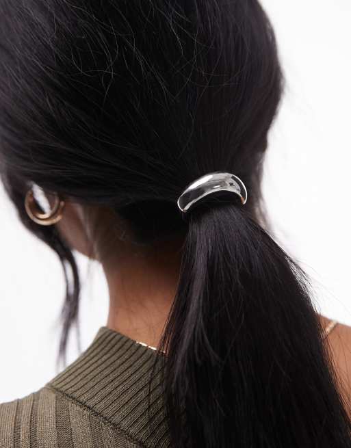 Topshop - Hannah - Elastico per capelli con decorazione a cupola piccola in metallo argento, 2 di 4