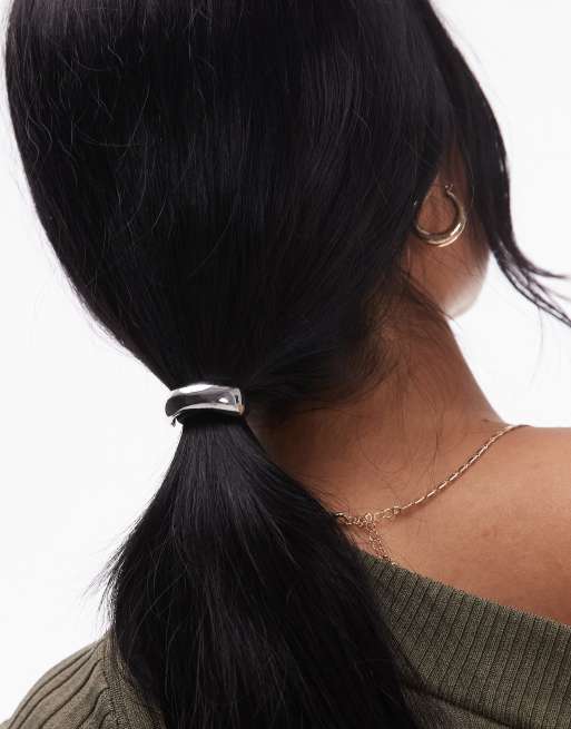 Topshop – Hannah – Gumka do włosów z małym metalowym pierścieniem w kolorze srebra