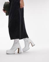 NOKWOL Emmie platform knee boots in denim | ASOS