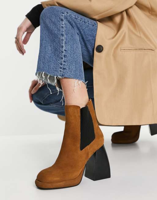Topshop – HARLEM – Ljusbruna chelseaboots med platåsula