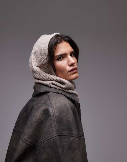 Topshop – Harley – Brungrå, ribbad balaclava i lätt material, 4 av 4