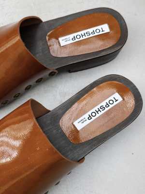 Topshop Harley Leather Wooden Clogs In Brown