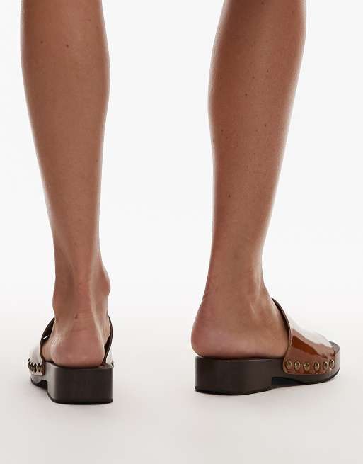 Topshop - Harley - Leren houten klompjes in lichtbruin, 4 van 4