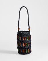 Topshop Harley raffia grab bag with beads in black & multi