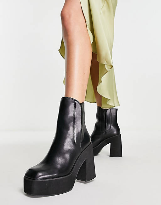  Boots/Topshop Harlow platform high heeled chelsea boot in black 