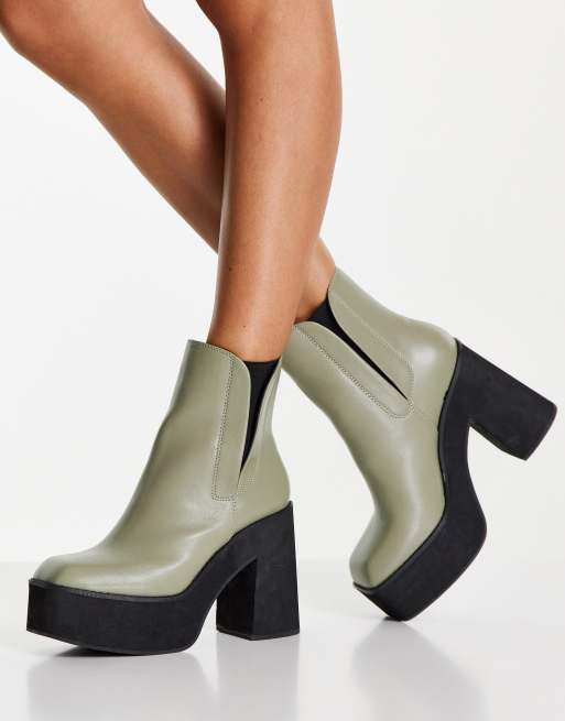 rulletrappe permeabilitet rig Topshop Harlow Platform High Heeled Chelsea Boot in Sage | ASOS