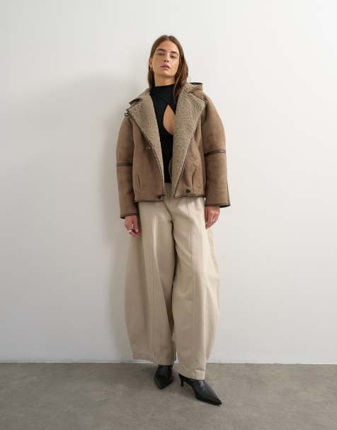 Topshop Harper baggy barrel jean in winter oat - view 1