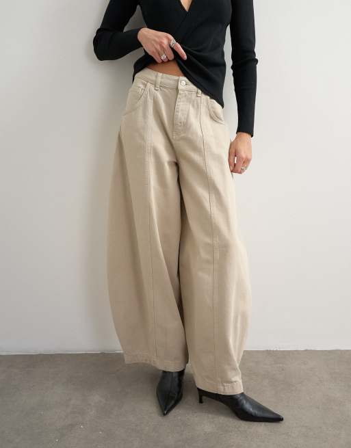 Topshop Harper baggy barrel jean in winter oat, 2 of 5