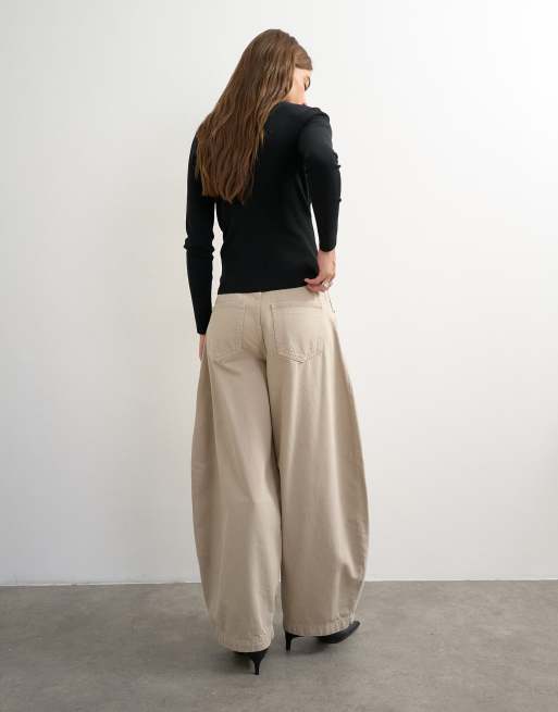 Topshop Harper baggy barrel jean in winter oat, 5 of 5