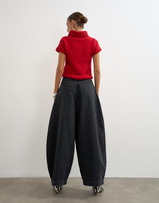 Topshop Harper baggy barrel jeans in zwart met wassing, 3 van 5