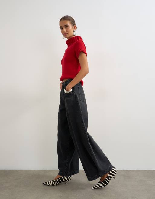 Topshop Harper jean barrel baggy en noir délavé, 5 de 5