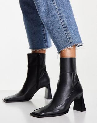 Topshop Harper leather high ankle boot in black
