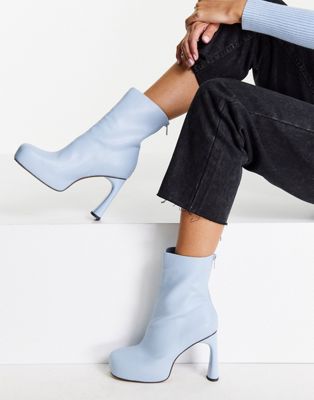 Topshop Harri platform high heeled sock boot in blue
