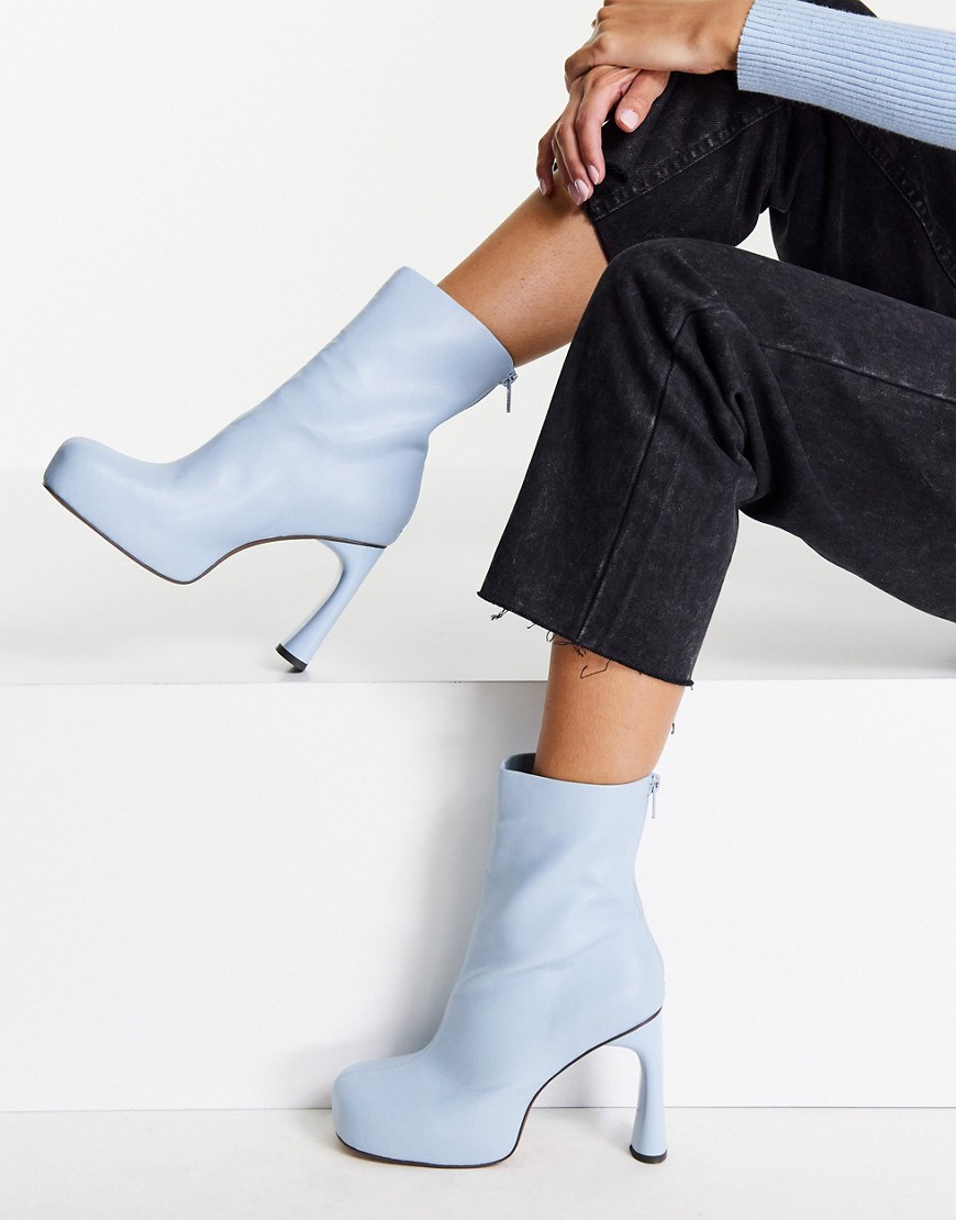 Topshop Harri platform high heeled sock boot in blue-Blues