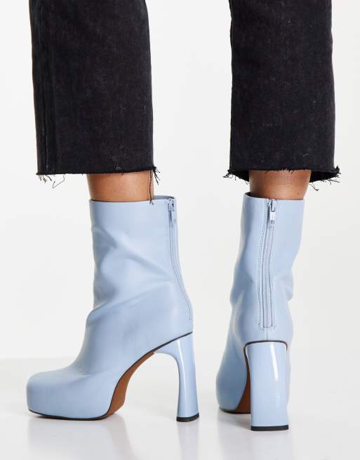Topshop - Harri - Sock boots met plateauzool en hoge hak in blauw, 3 van 4