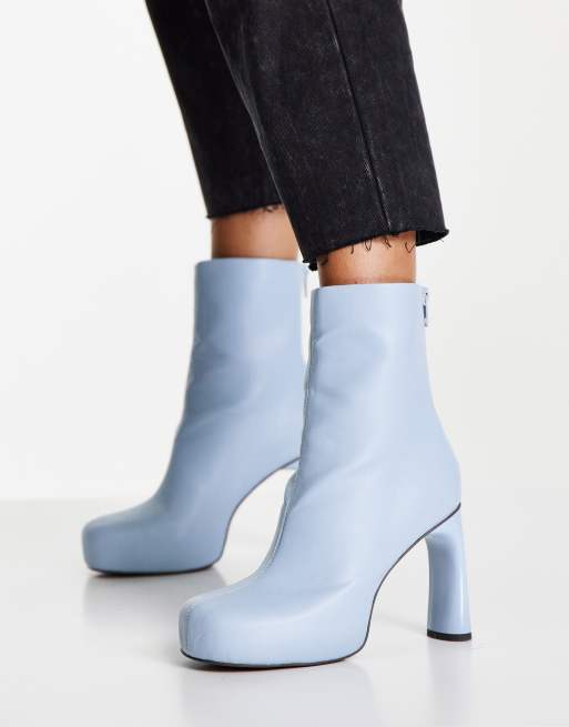 Topshop - Harri - Stivaletti a calza blu con plateau e tacco alto, 2 di 4