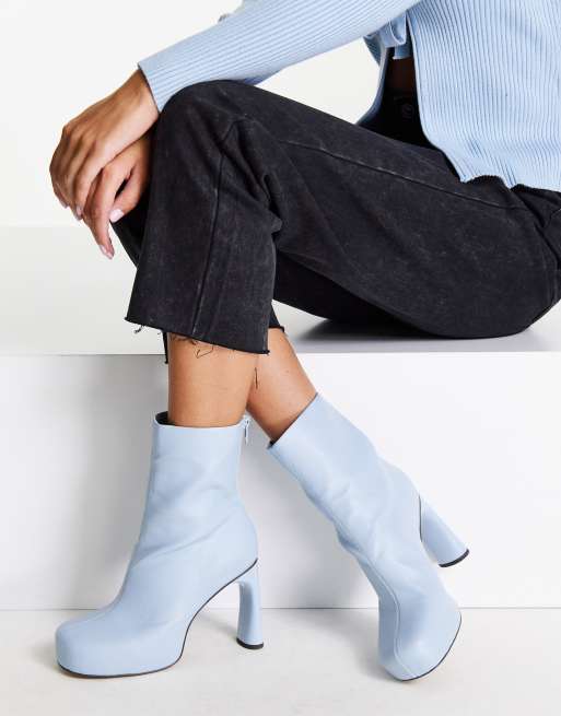 Topshop - Harri - Stivaletti a calza blu con plateau e tacco alto, 4 di 4