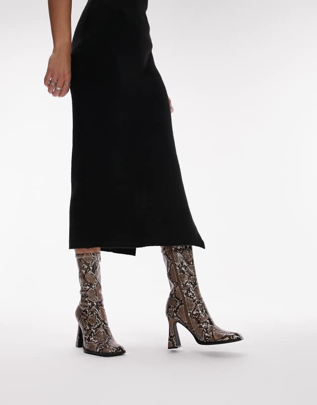 Topshop Hattie platform sock boots in snake