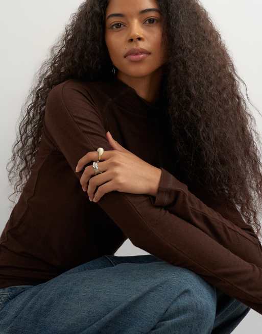 Topshop haut à col cheminée à coutures et manches longues couleur chocolat, 4 de 4