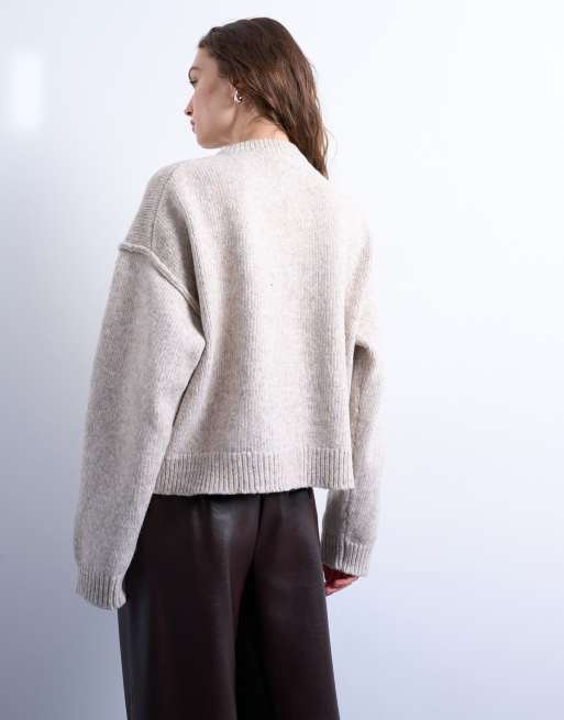 Topshop – Havrefärgad, stickad, avslappnad kofta med dekorativa sömmar, 2 av 4