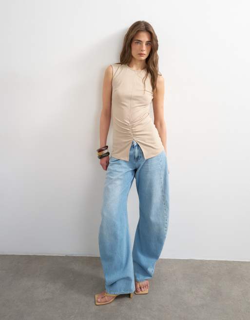 Topshop - Havrefarvet tanktop med rynker, 2 af 4
