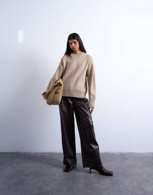 Topshop - Havrefarvet trøje med rund hals i chunky strik, 2 af 4