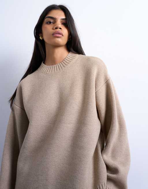 Topshop - Havrefarvet trøje med rund hals i chunky strik, 3 af 4