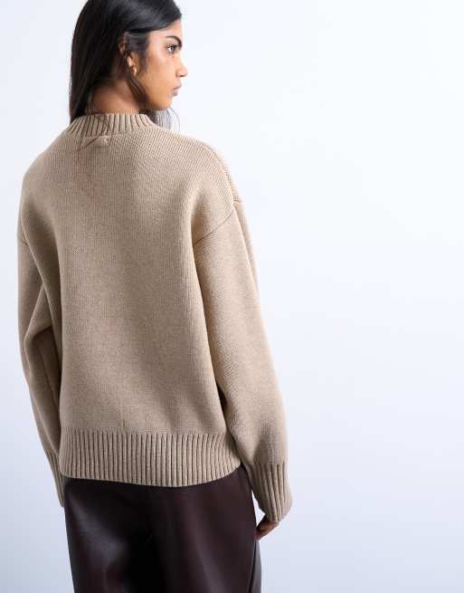Topshop - Havrefarvet trøje med rund hals i chunky strik, 4 af 4