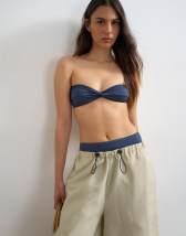Topshop Hawaii glitter bandeau bikini top in navy
