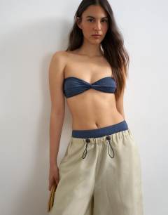 Hawaii glitter bandeau bikini top in navy