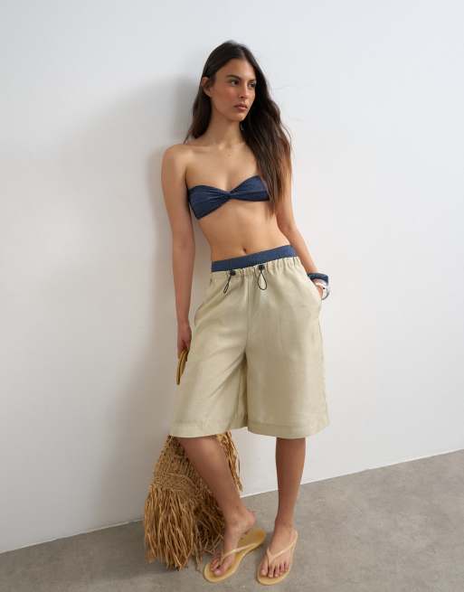 Topshop - Hawaii - Top bikini a fascia blu navy glitterato, 3 di 4