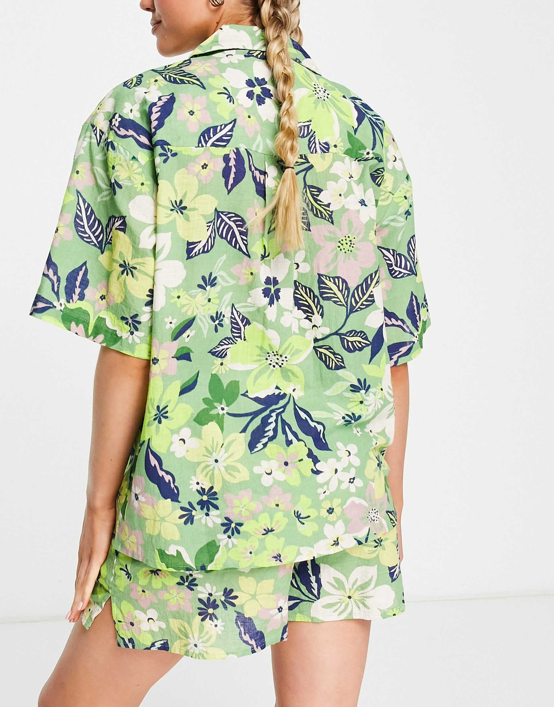 Topshop hawaiian shirt and shorts beach resort set in multi view 3