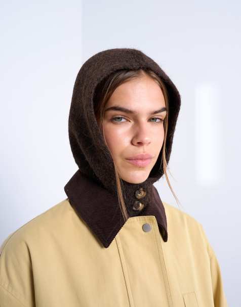 Topshop Hayley button balaclava in chocolate - view 1