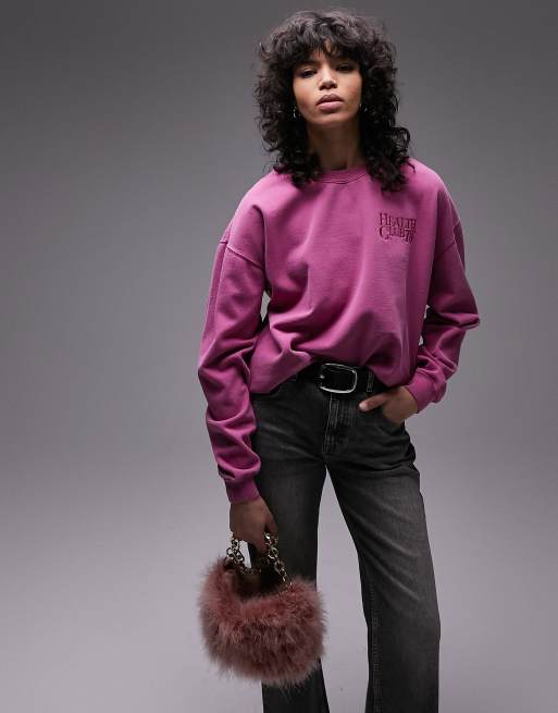Topshop health club graphic vintage wash sweat in plum