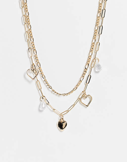 Topshop heart and pearl multirow choker necklace in gold