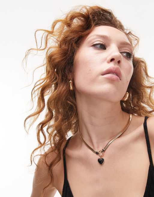 heart charm snake chain necklace in gold ASOS