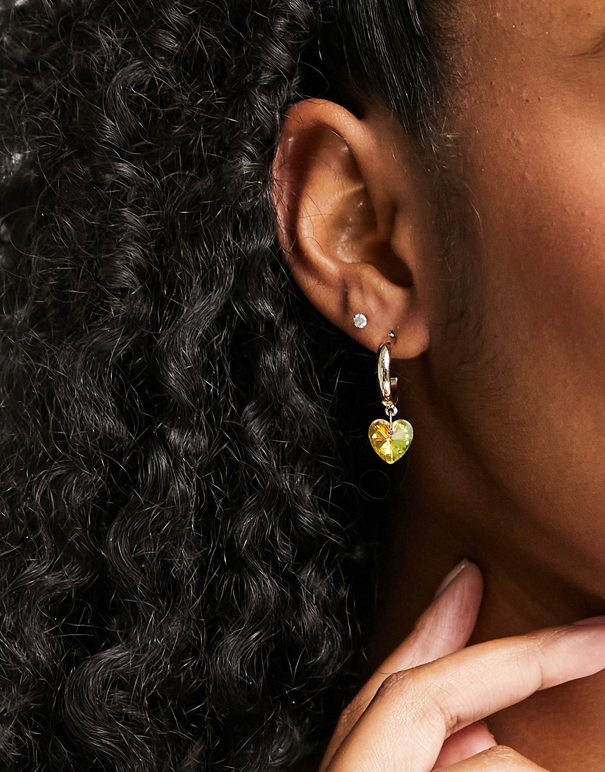 Topshop heart gem and mixed charm drop huggie hoop earrings in gold