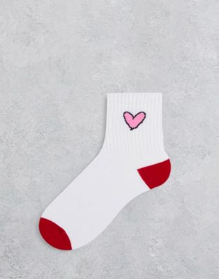 Topshop heart print sock in white