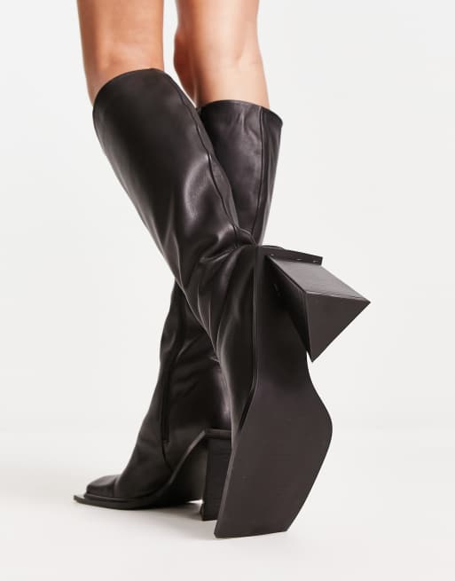 Topshop – Heather – Czarne skórzane botki do kolan, 2 z 4
