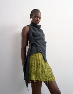 Heavy beaded mini skirt in green