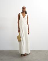 Topshop heavy crepe deep plunge column maxi dress in off white